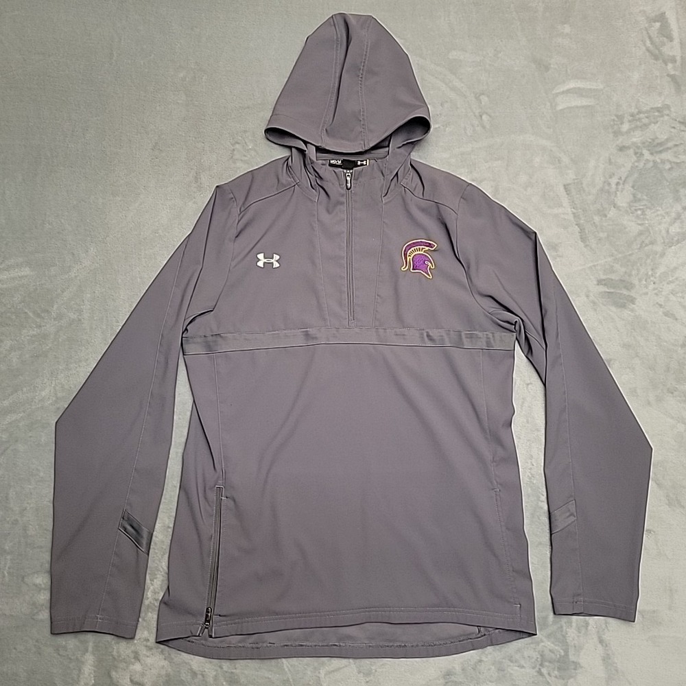 Under Armour Jacket Womens Medium Gray 1/4 Zip Hooded Loose Fit Warm Up